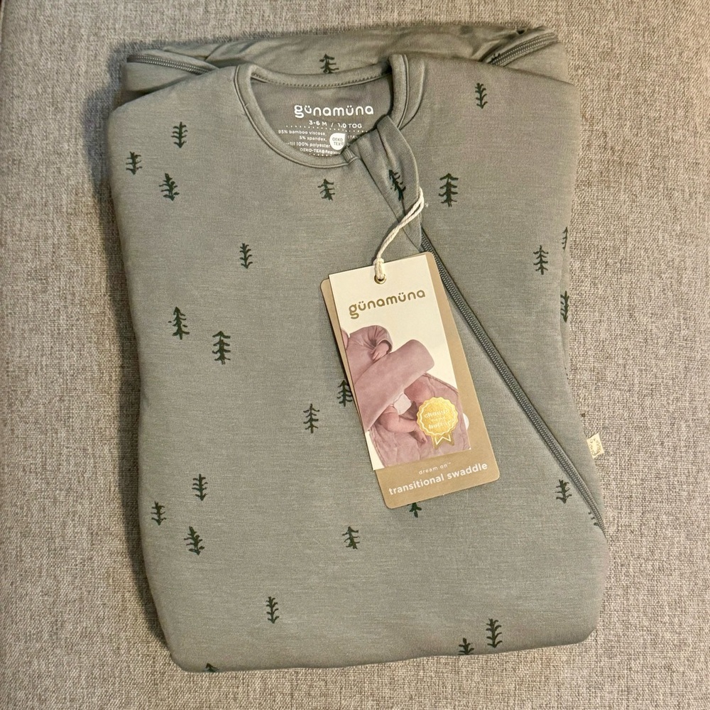 NWT günamüna long sleeve transitional swaddle sack 1.0 tog 3-6 months, forest